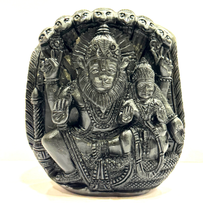 Lakshmi Narsima Carved Shaligram - 617 grams