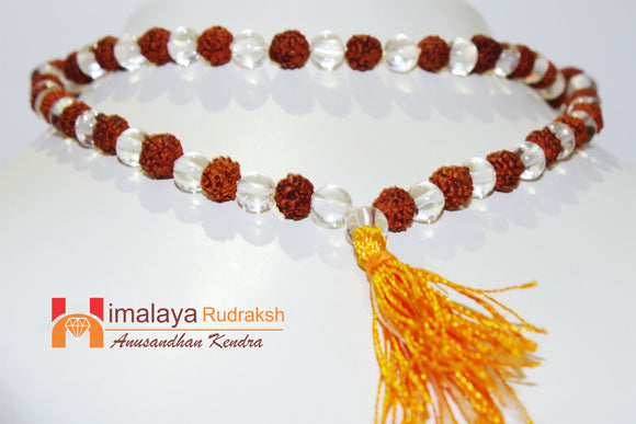 Natural Rudraksha Sphatik(quartz) Mala - himalaya rudraksha anusandhan kendra